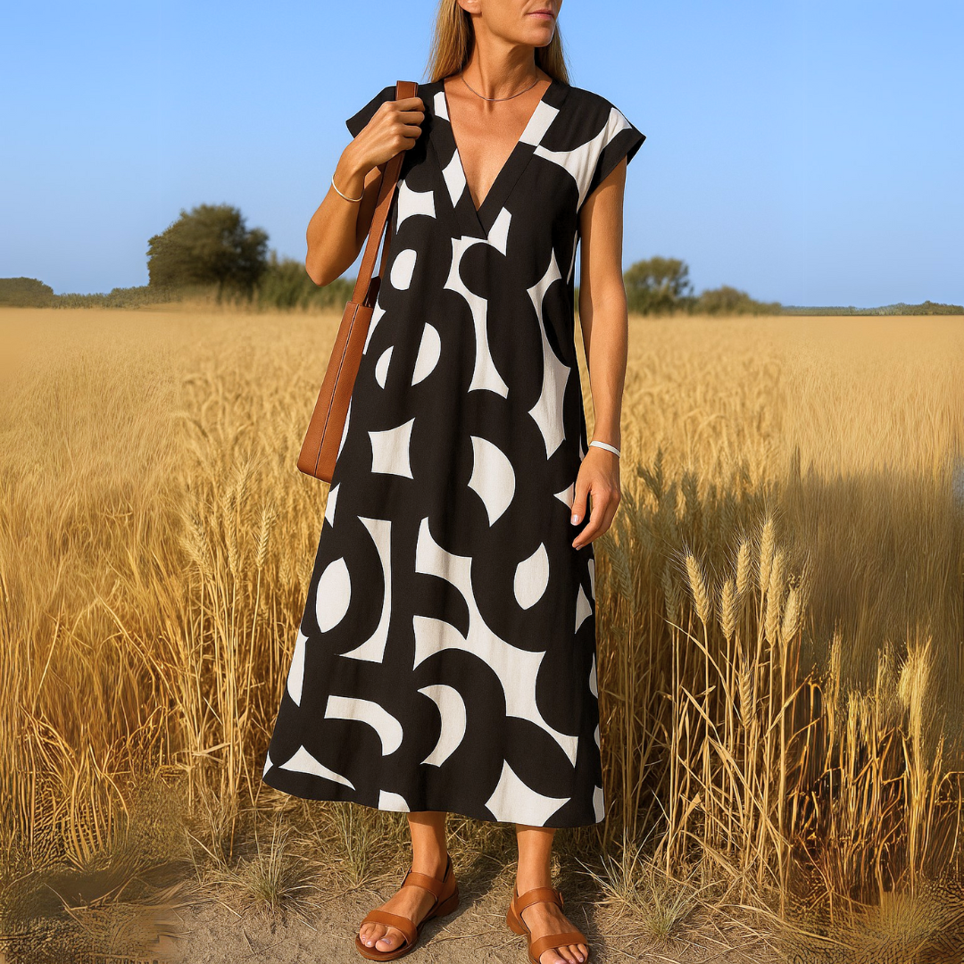 Tirzah | Vestido Geométrico Fluido con Escote en V
