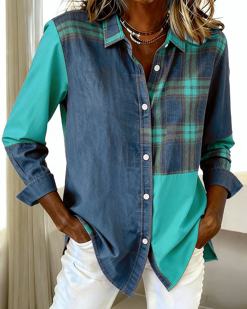 Esmée-Lou | Camisa con Cuello Notch y Diseño de Cuadros Contrastados
