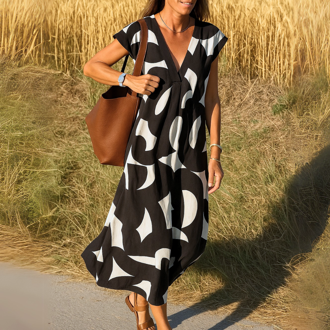 Tirzah | Vestido Geométrico Fluido con Escote en V