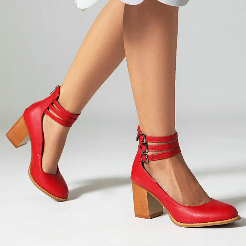 Elisa | Sandalias Lisas con Tacón Grueso