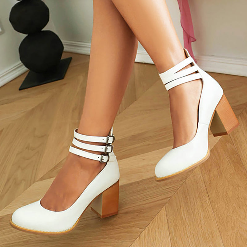 Elisa | Sandalias Lisas con Tacón Grueso