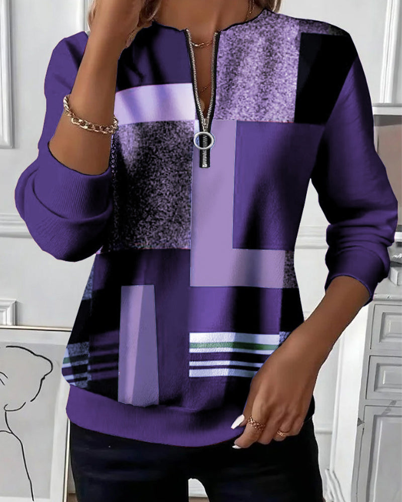 Aveline | Sudadera Casual con Medio Cierre y Estampado