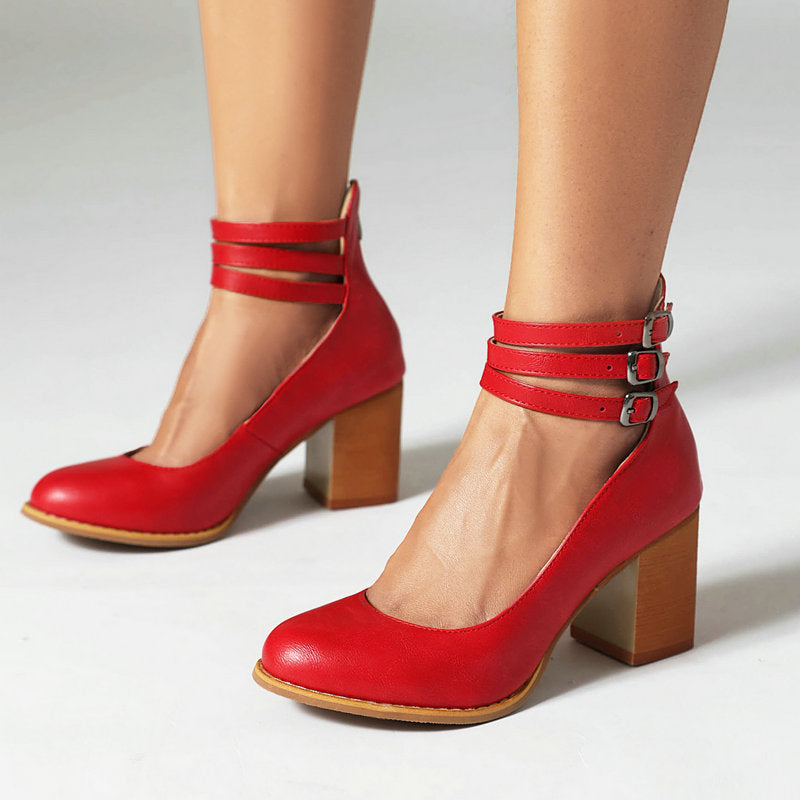 Elisa | Sandalias Lisas con Tacón Grueso