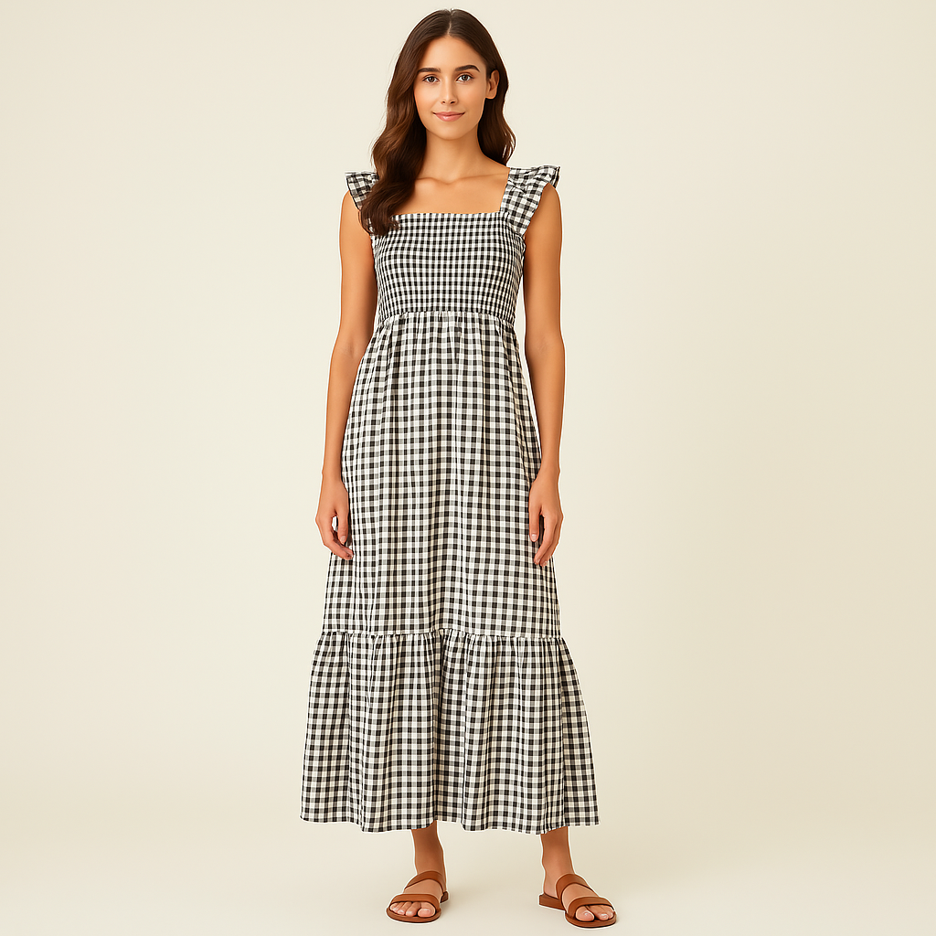 Sophia | Vestido Maxi sin Mangas con Estampado de Tartán