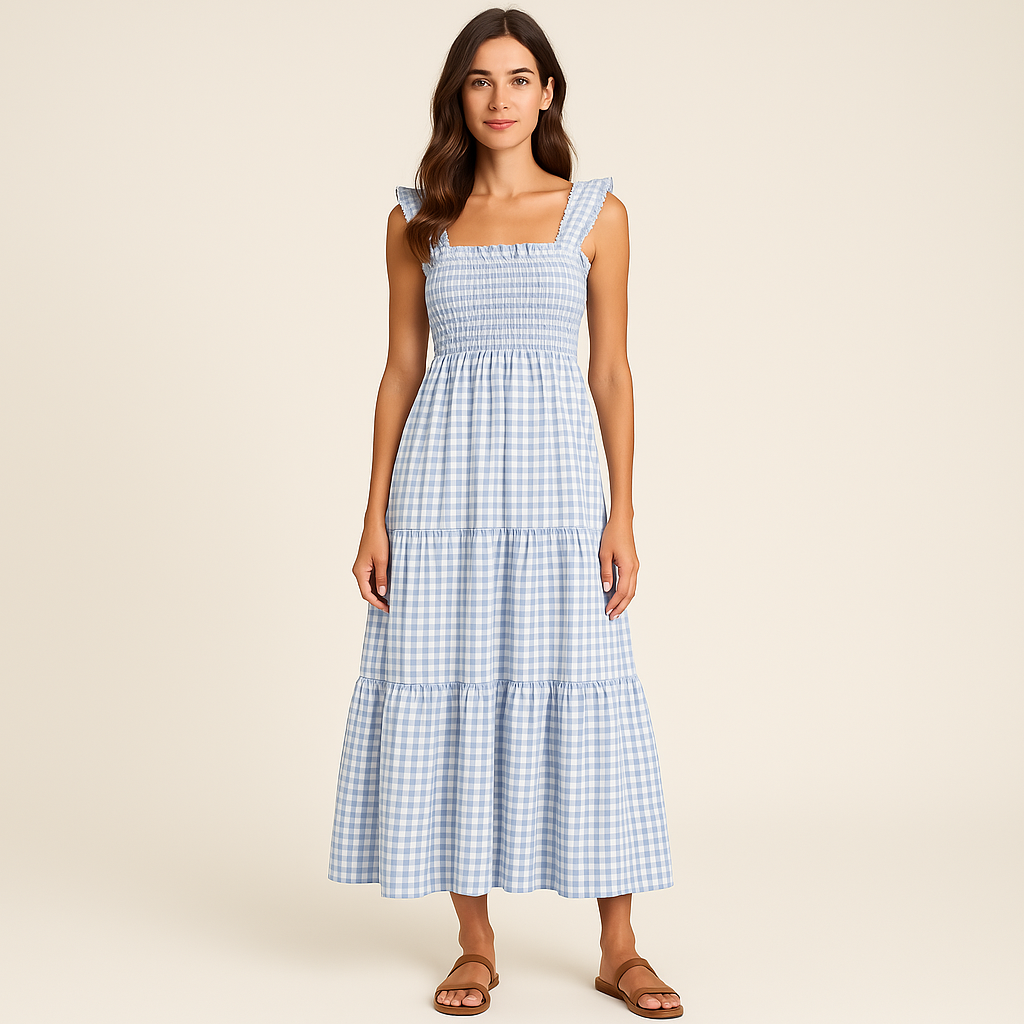 Sophia | Vestido Maxi sin Mangas con Estampado de Tartán