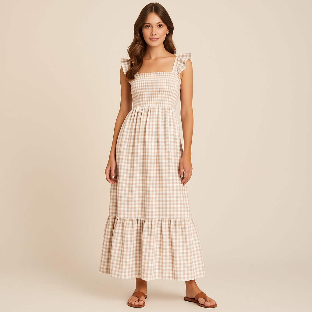 Sophia | Vestido Maxi sin Mangas con Estampado de Tartán