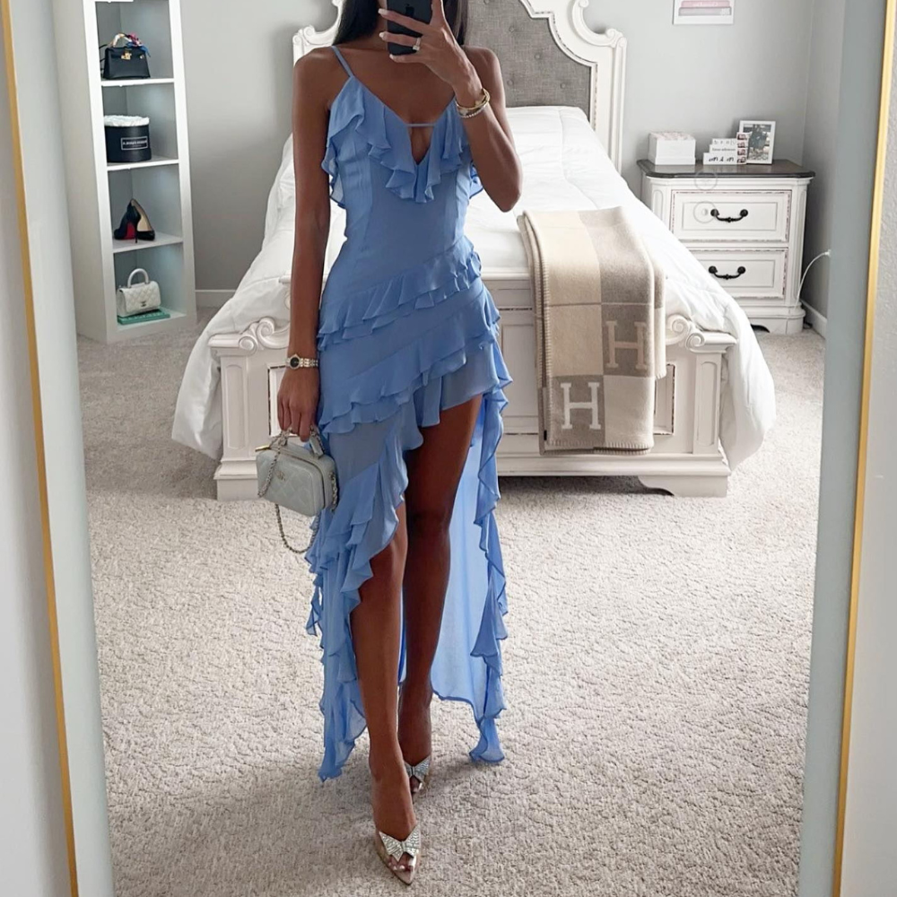 Zephyra | Vestido Maxi de Lujo con Flecos e Dobladillo Irregular