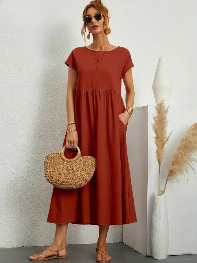 Maelis | Vestido de Algodón y Lino con Bolsillos para Mujer