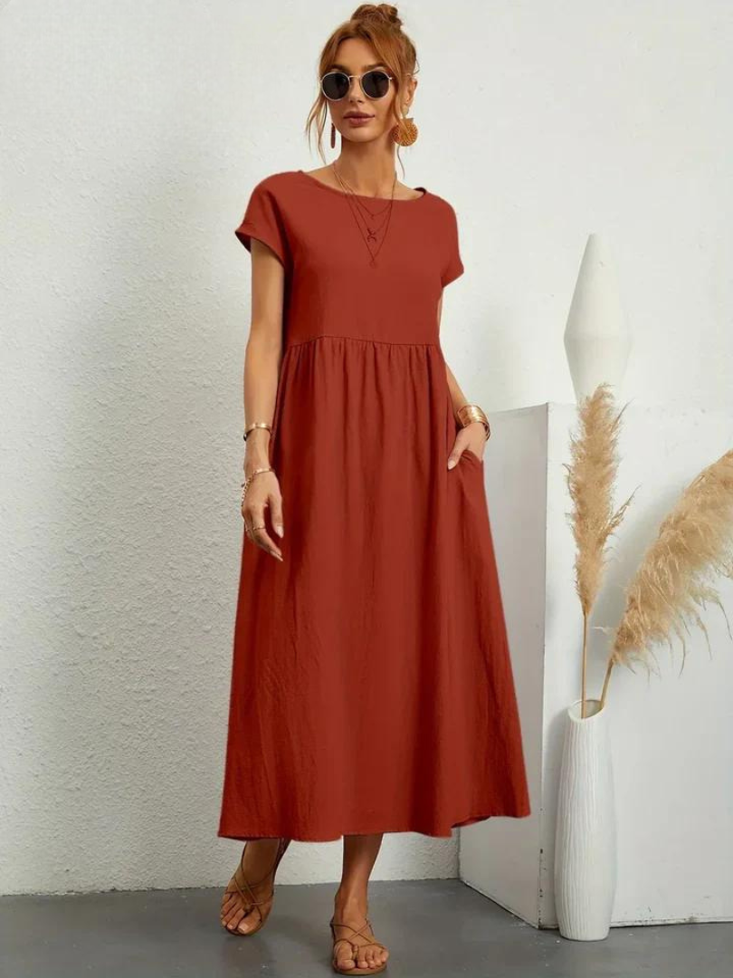 Maelis | Vestido de Algodón y Lino con Bolsillos para Mujer