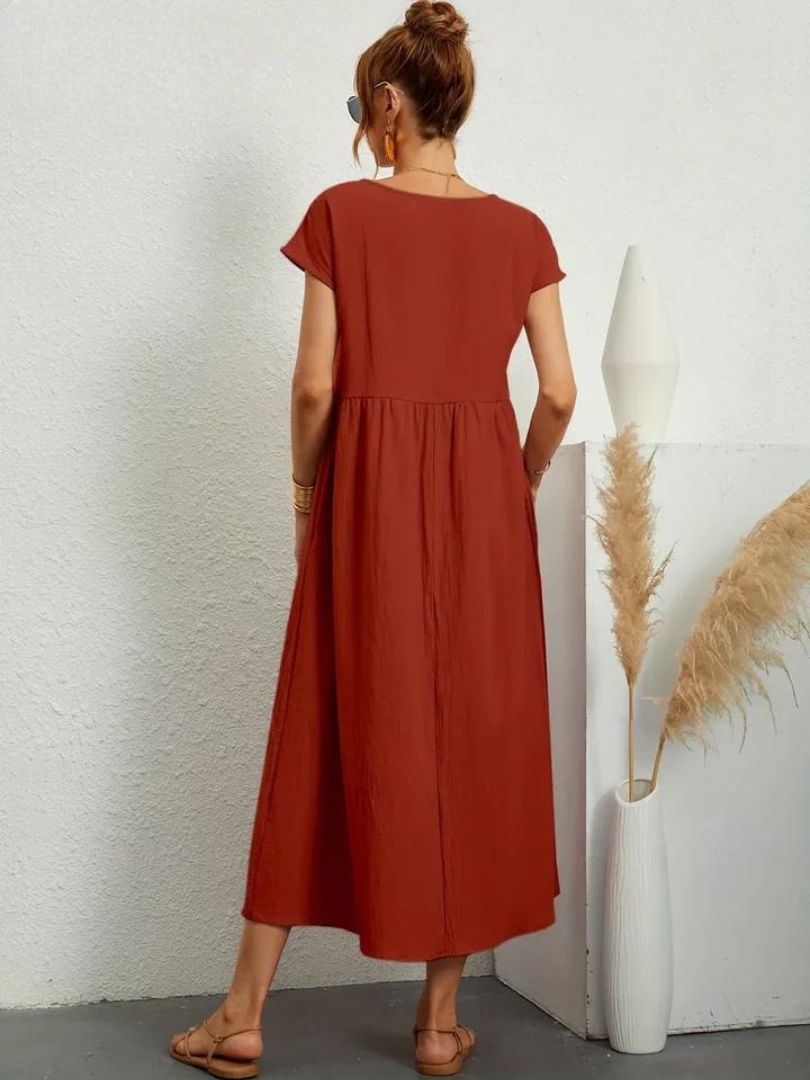 Maelis | Vestido de Algodón y Lino con Bolsillos para Mujer