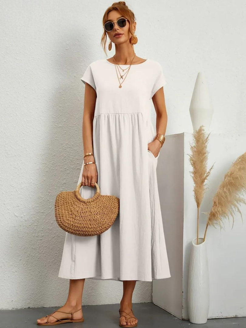 Maelis | Vestido de Algodón y Lino con Bolsillos para Mujer