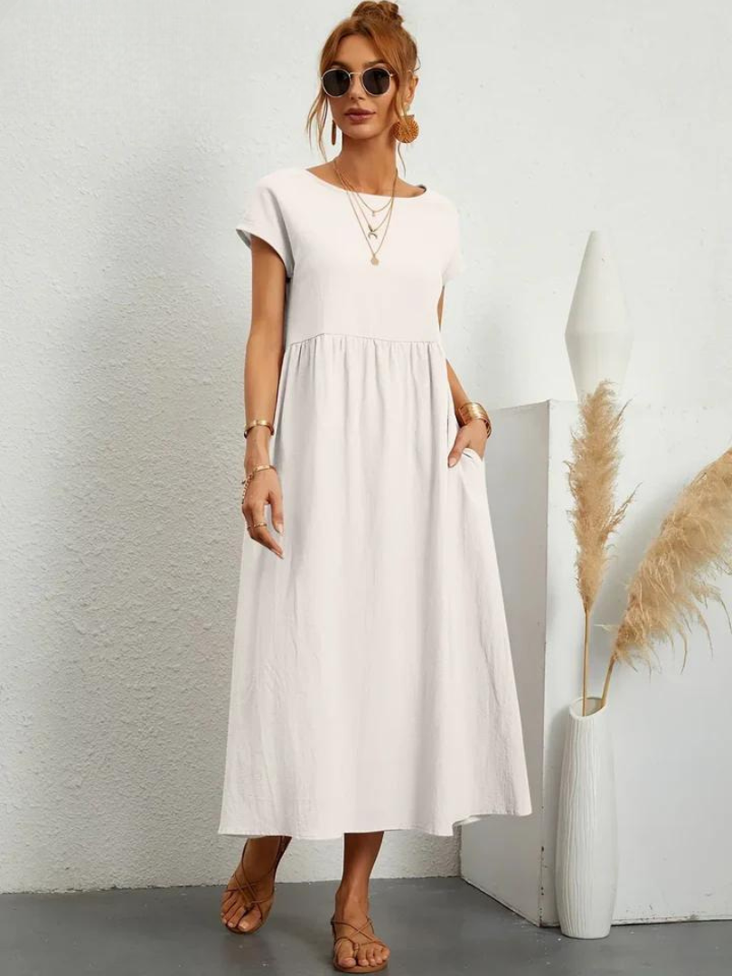 Maelis | Vestido de Algodón y Lino con Bolsillos para Mujer