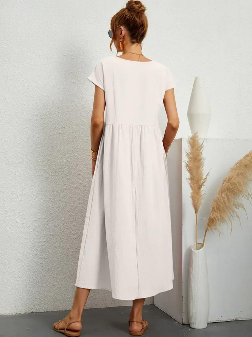 Maelis | Vestido de Algodón y Lino con Bolsillos para Mujer