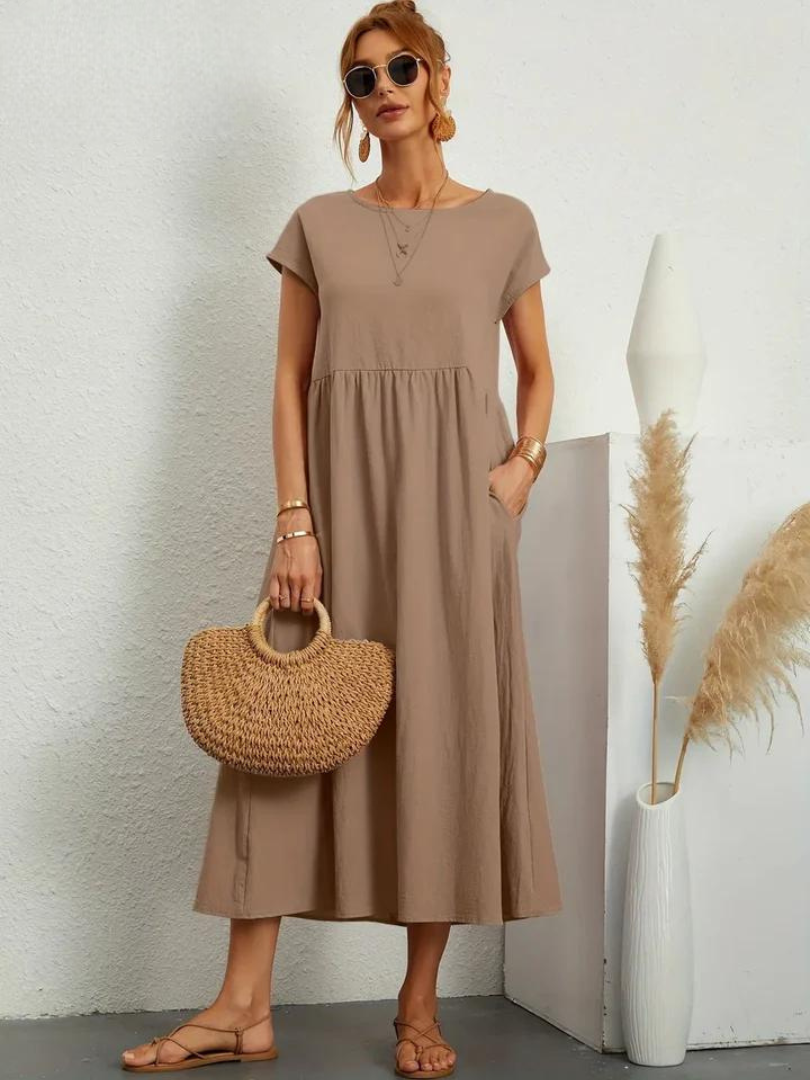 Maelis | Vestido de Algodón y Lino con Bolsillos para Mujer
