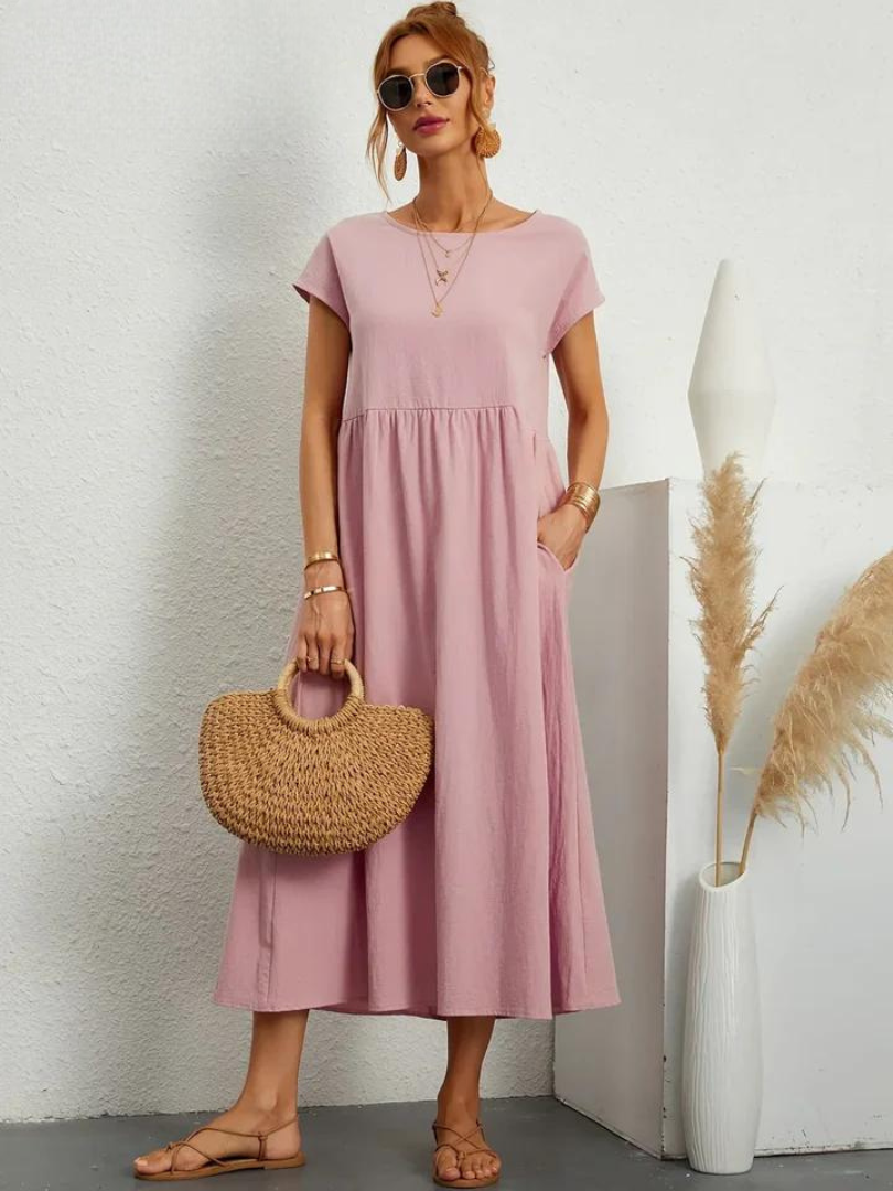 Maelis | Vestido de Algodón y Lino con Bolsillos para Mujer
