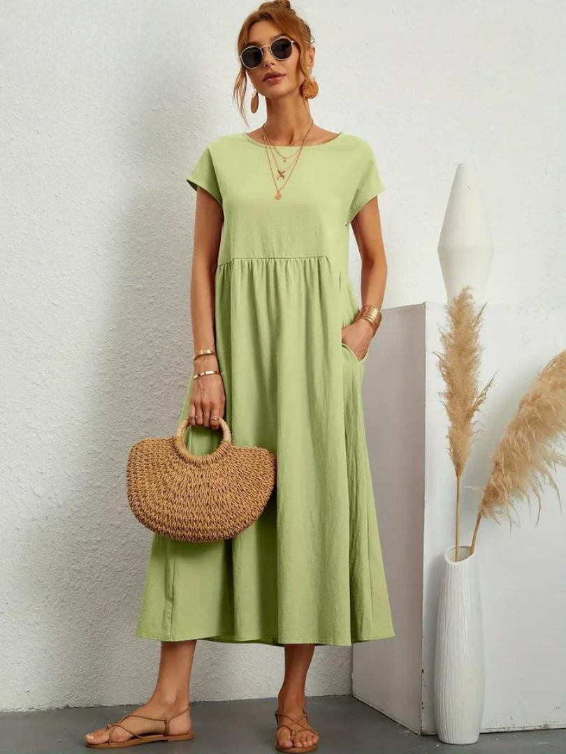 Maelis | Vestido de Algodón y Lino con Bolsillos para Mujer