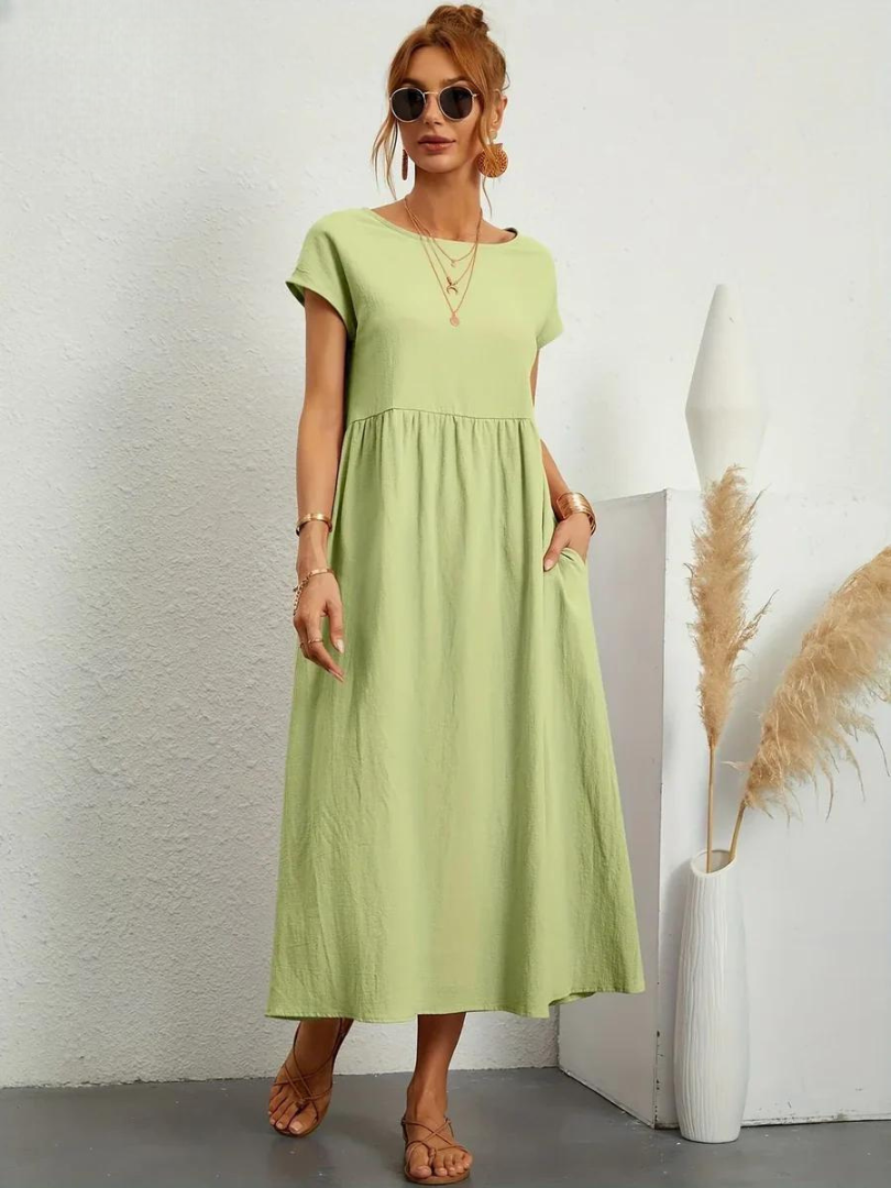 Maelis | Vestido de Algodón y Lino con Bolsillos para Mujer