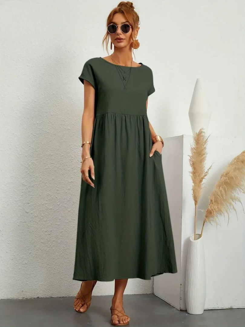 Maelis | Vestido de Algodón y Lino con Bolsillos para Mujer
