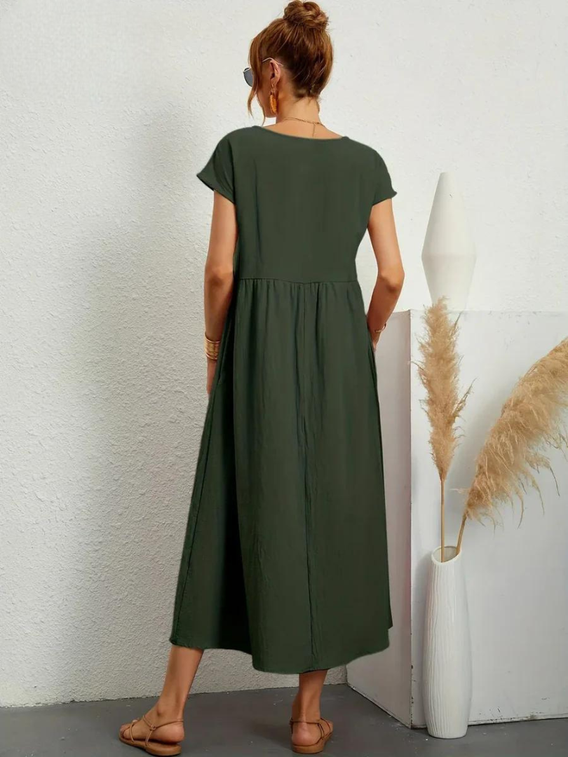 Maelis | Vestido de Algodón y Lino con Bolsillos para Mujer