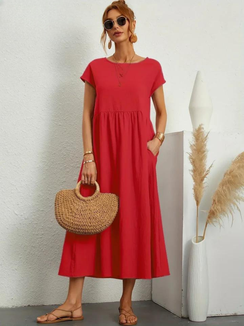 Maelis | Vestido de Algodón y Lino con Bolsillos para Mujer