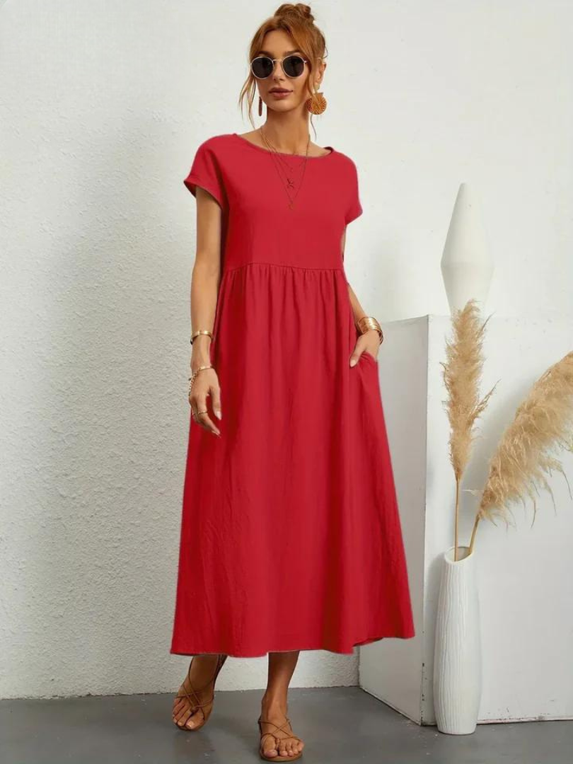 Maelis | Vestido de Algodón y Lino con Bolsillos para Mujer