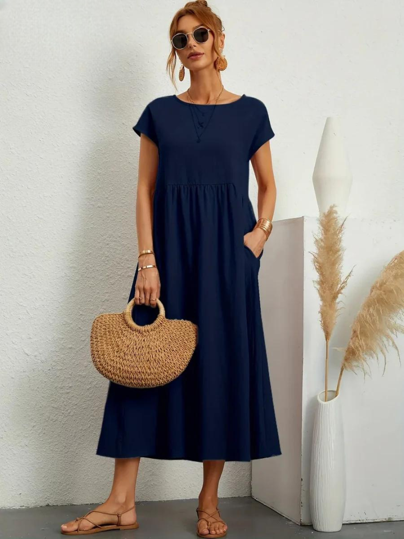 Maelis | Vestido de Algodón y Lino con Bolsillos para Mujer