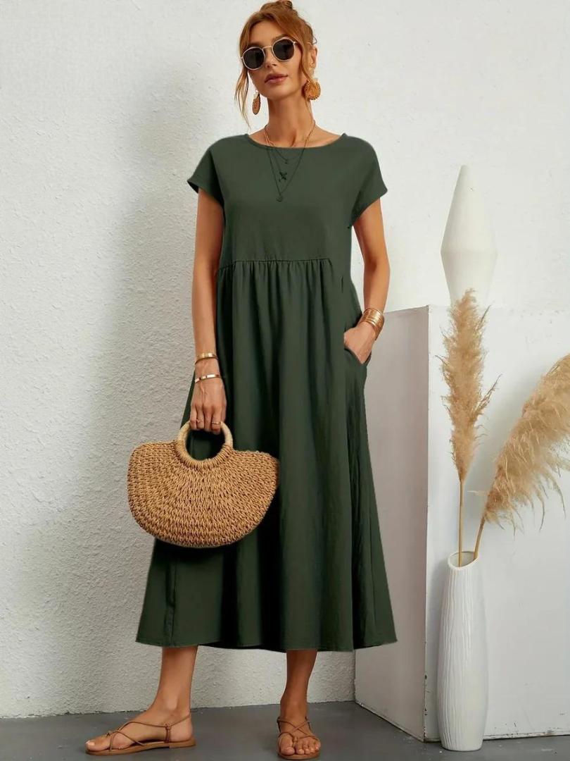 Maelis | Vestido de Algodón y Lino con Bolsillos para Mujer