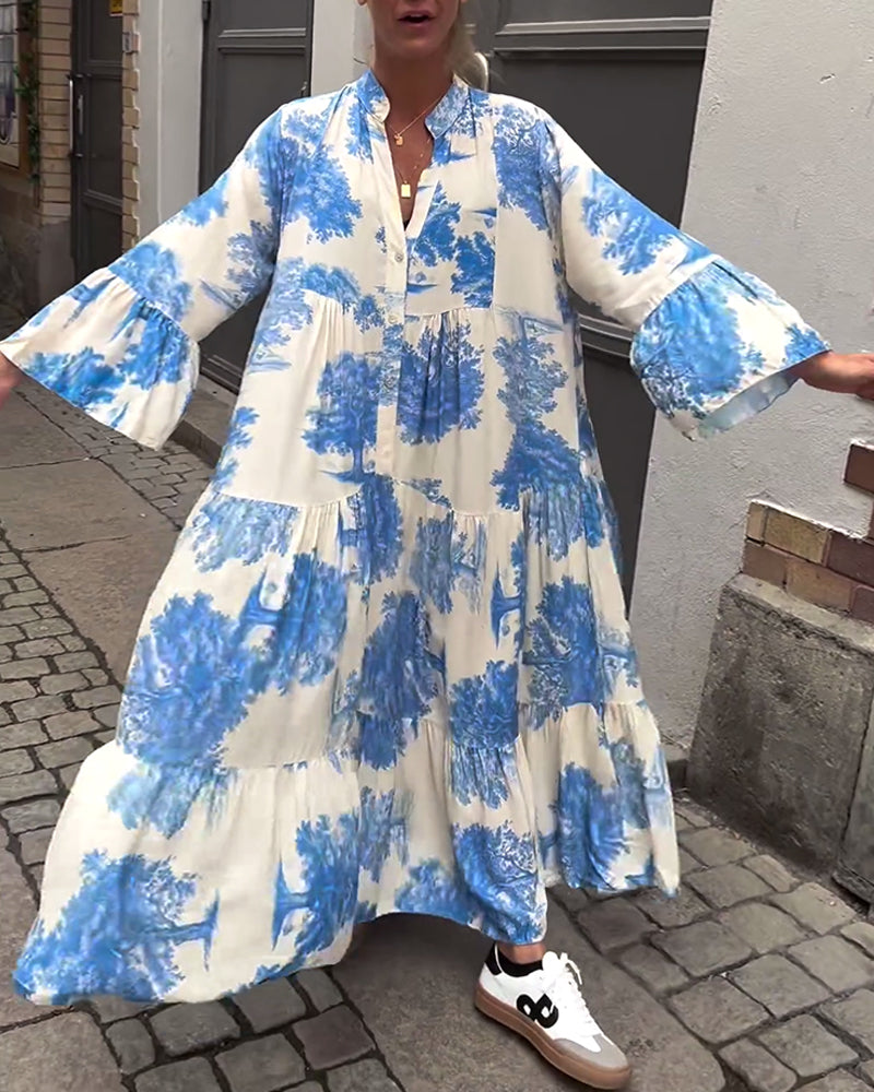 Giavanna | Vestido Maxi Casual con Mangas Acampanadas y Estampado