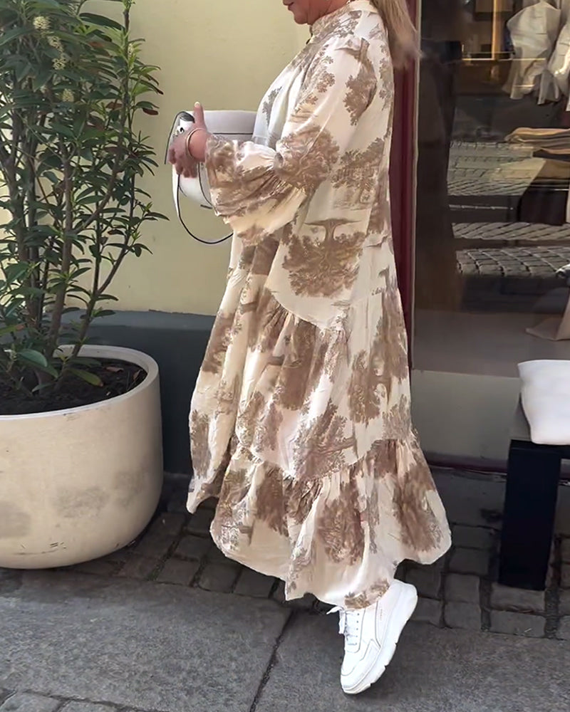 Giavanna | Vestido Maxi Casual con Mangas Acampanadas y Estampado