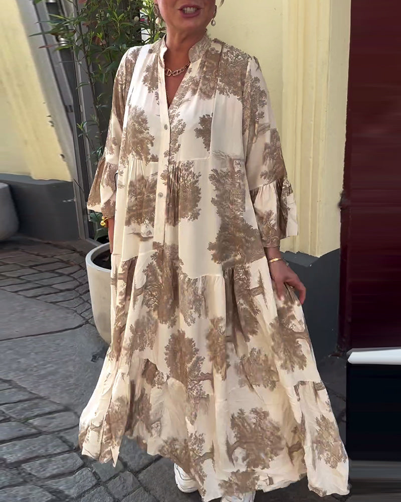 Giavanna | Vestido Maxi Casual con Mangas Acampanadas y Estampado