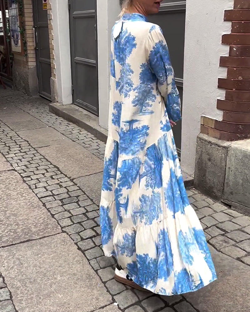 Giavanna | Vestido Maxi Casual con Mangas Acampanadas y Estampado