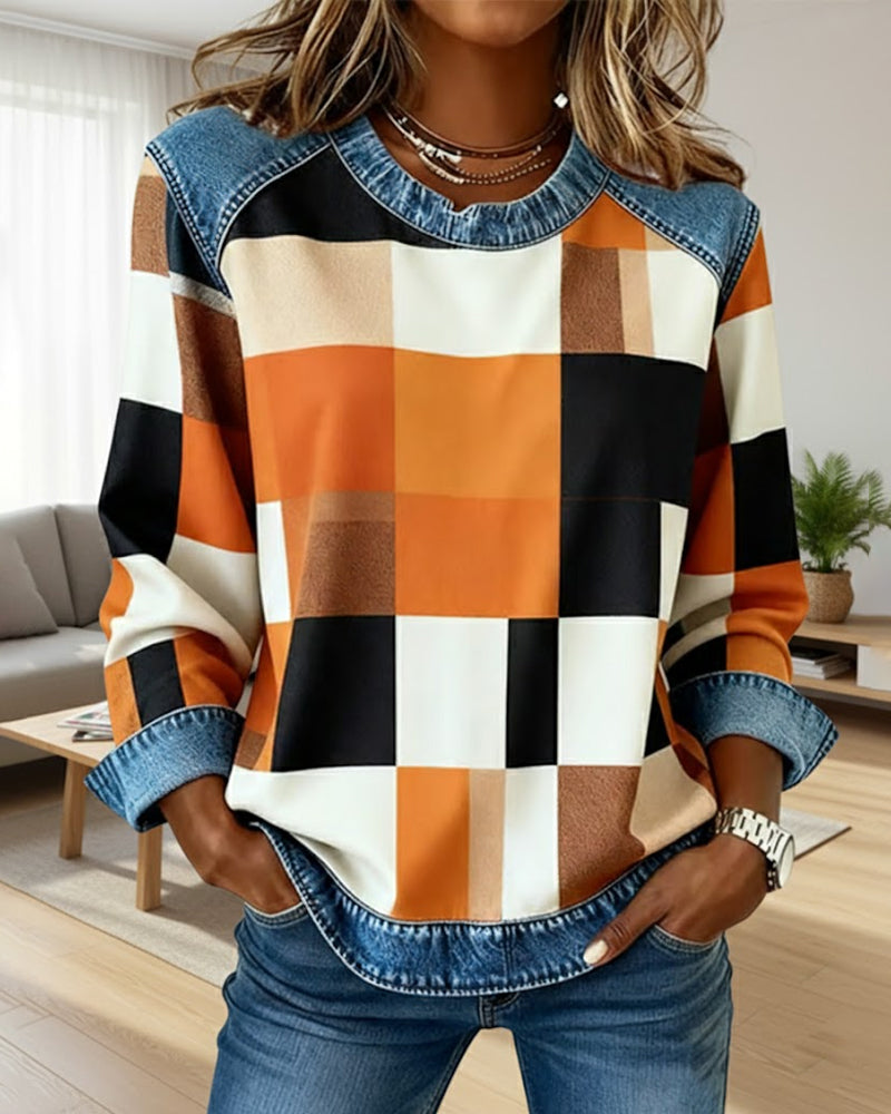 Oriane | Sudadera con patchwork de cuadros y contraste de colores