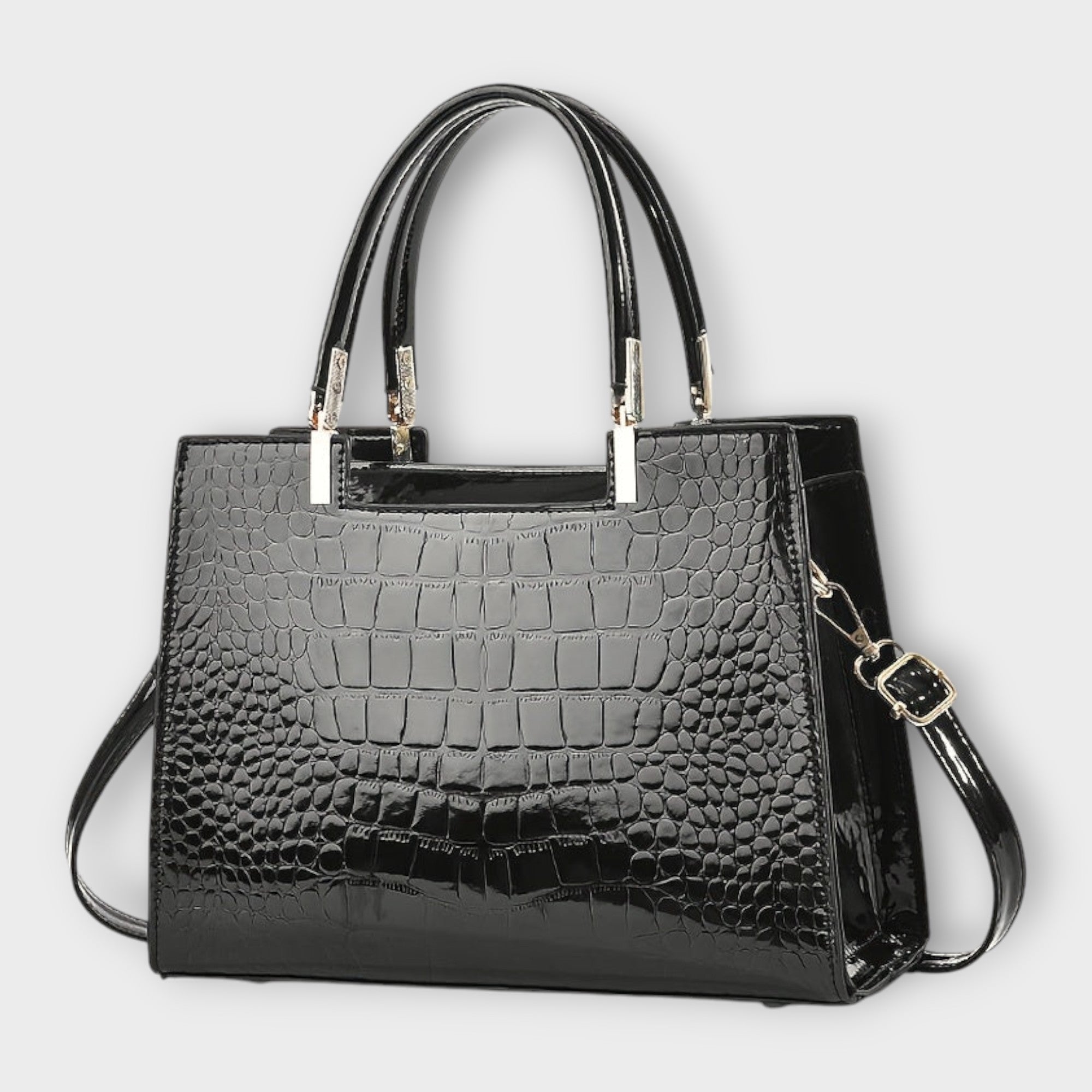 Aurora - Bolsa de Mano en Piel de Cocodrilo Brillante