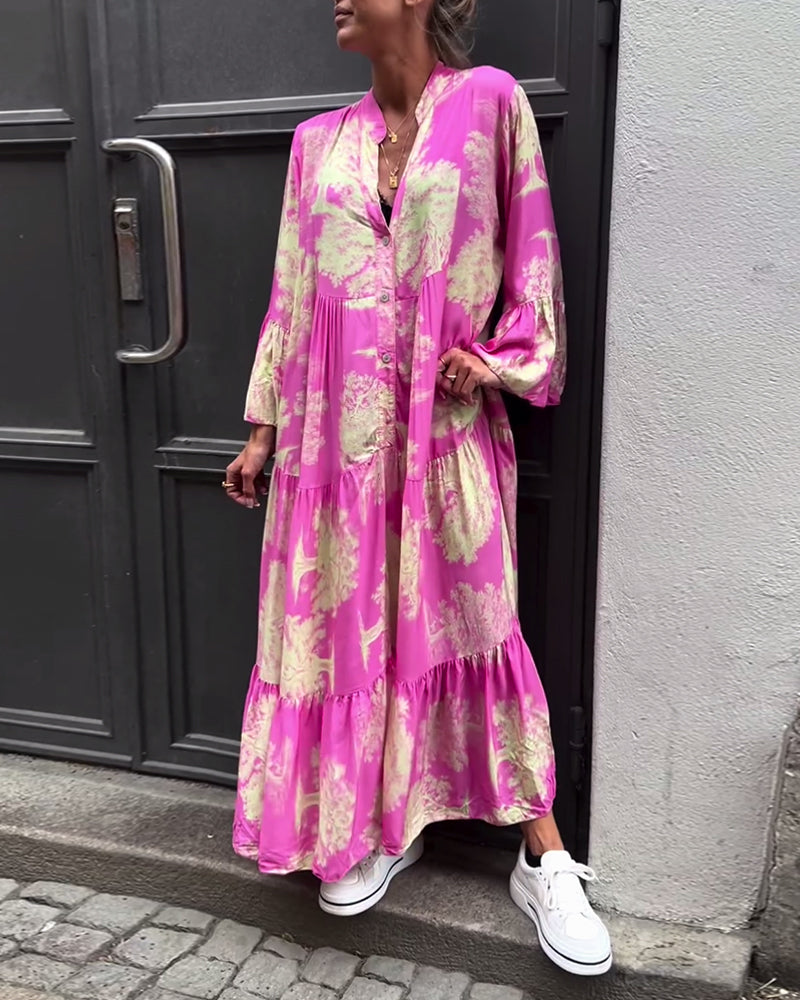 Giavanna | Vestido Maxi Casual con Mangas Acampanadas y Estampado