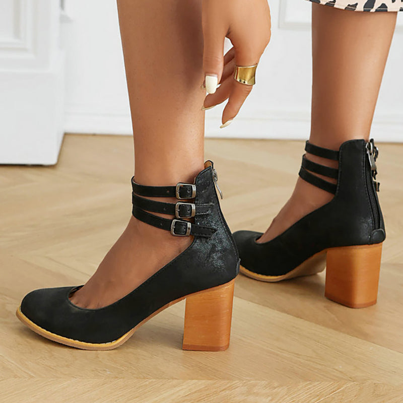 Elisa | Sandalias Lisas con Tacón Grueso