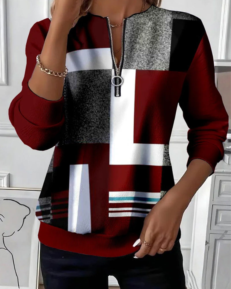 Aveline | Sudadera Casual con Medio Cierre y Estampado