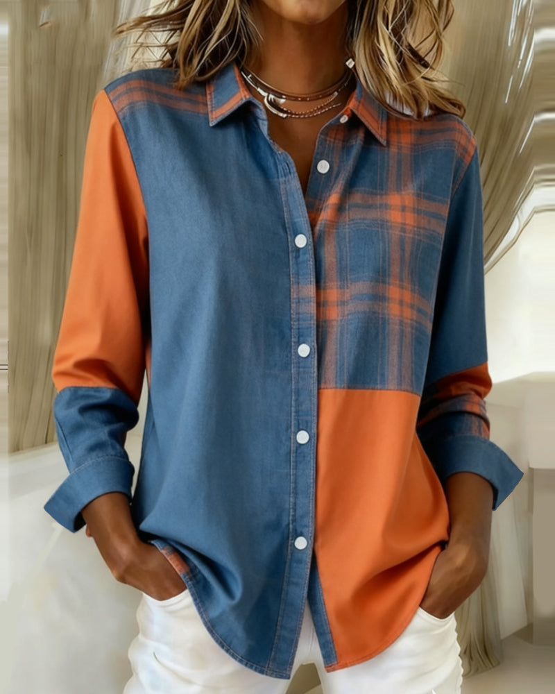 Esmée-Lou | Camisa con Cuello Notch y Diseño de Cuadros Contrastados