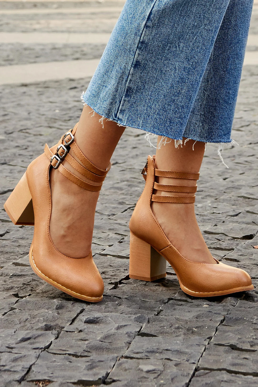 Elisa | Sandalias Lisas con Tacón Grueso