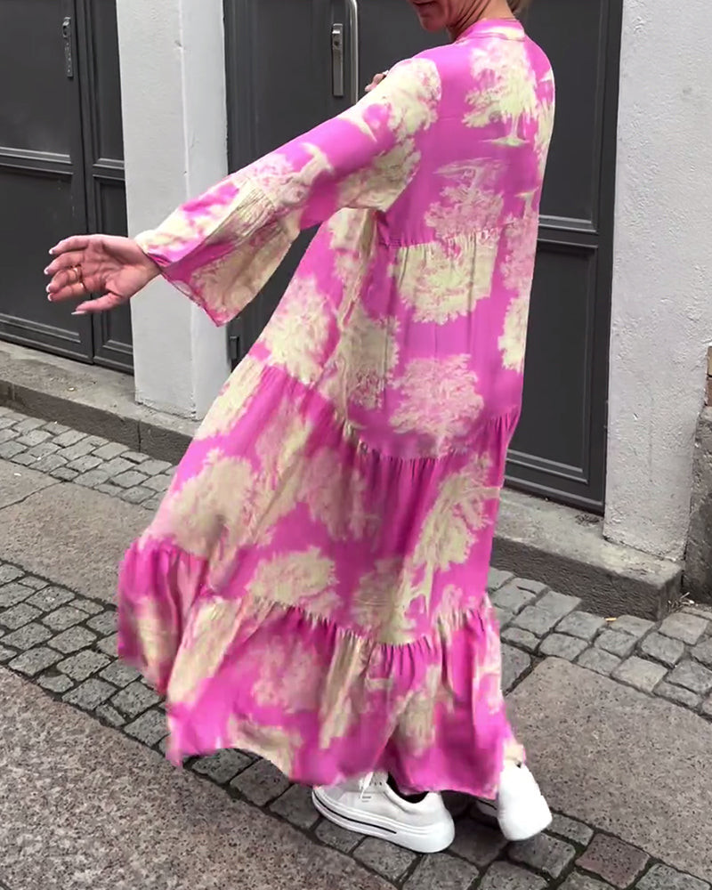 Giavanna | Vestido Maxi Casual con Mangas Acampanadas y Estampado