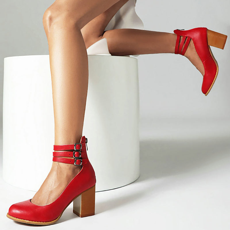 Elisa | Sandalias Lisas con Tacón Grueso