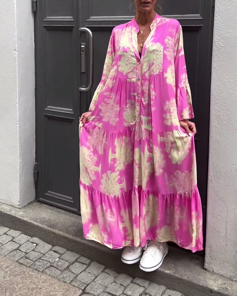 Giavanna | Vestido Maxi Casual con Mangas Acampanadas y Estampado