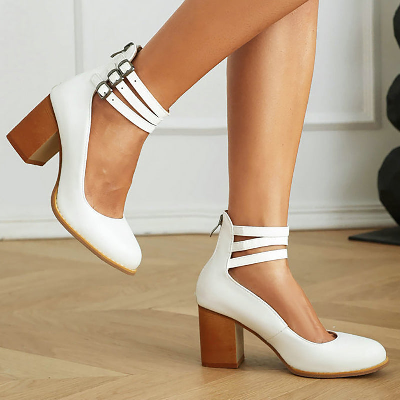 Elisa | Sandalias Lisas con Tacón Grueso