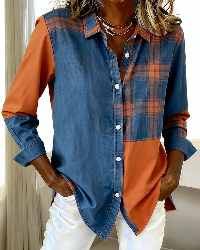 Esmée-Lou | Camisa con Cuello Notch y Diseño de Cuadros Contrastados