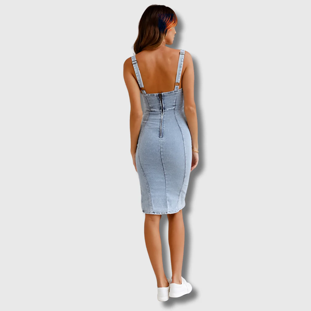 Hester | Vestido de Denim Ajustado con Cuello Halter