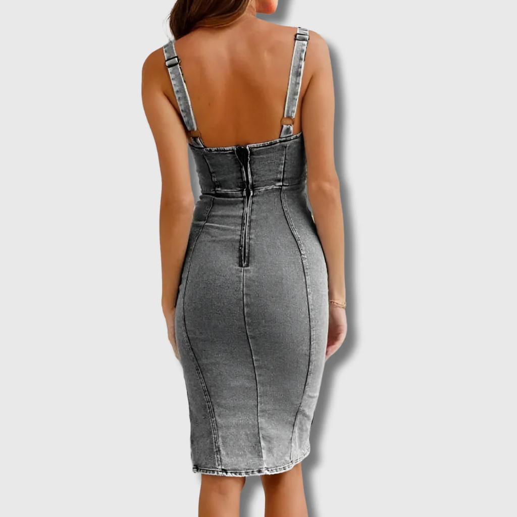 Hester | Vestido de Denim Ajustado con Cuello Halter