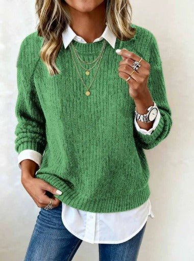 Cyrielle | Jersey con cuello de camisa y diseño patchwork