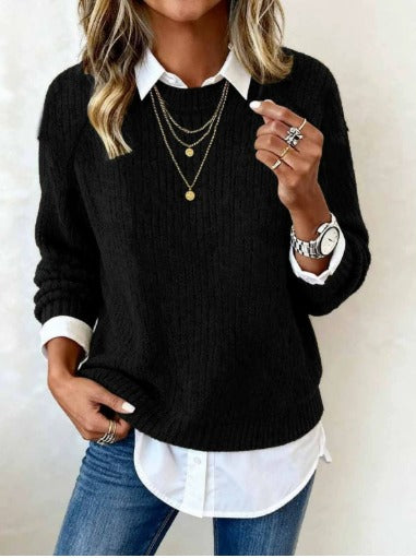 Cyrielle | Jersey con cuello de camisa y diseño patchwork