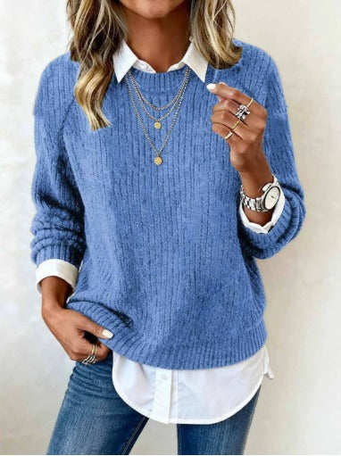 Cyrielle | Jersey con cuello de camisa y diseño patchwork
